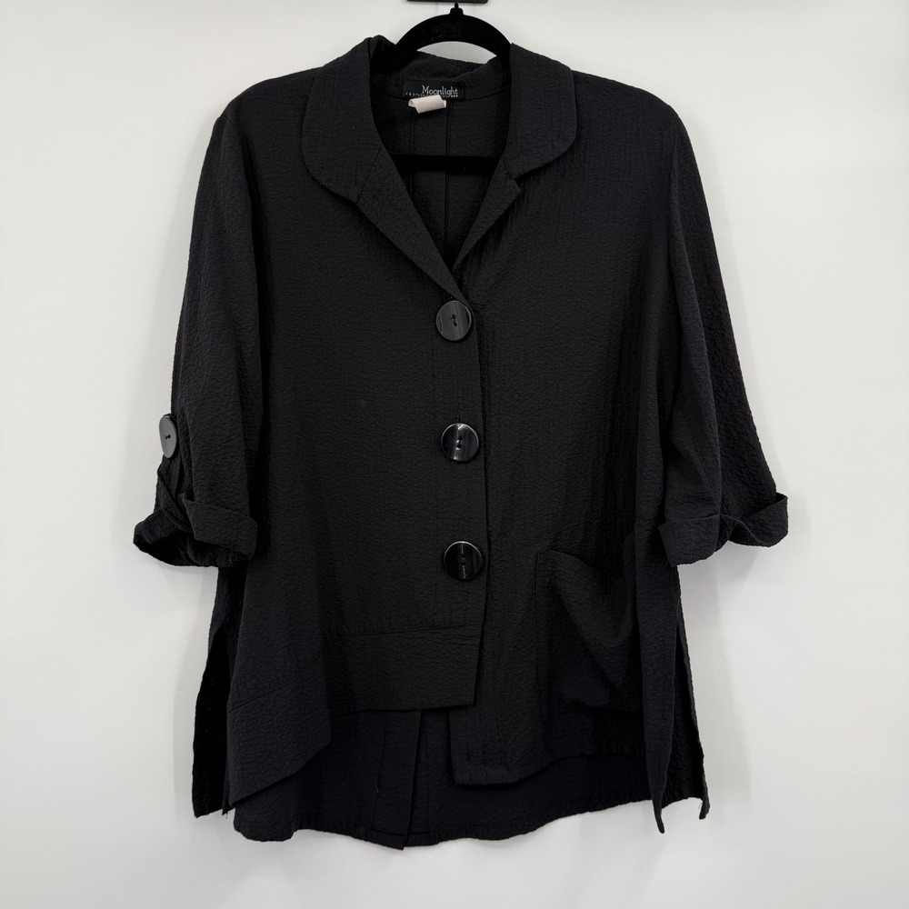 Moonlight Shirt‎ Top Womens Small Black Tunic Button-Up Textured Minimalist